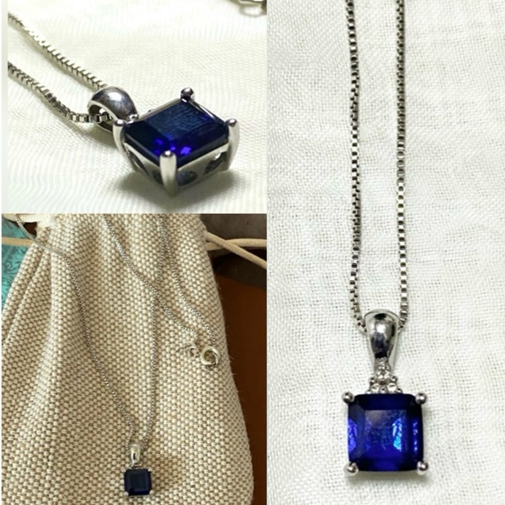 Sapphire & Diamond 18k White Gold Necklace